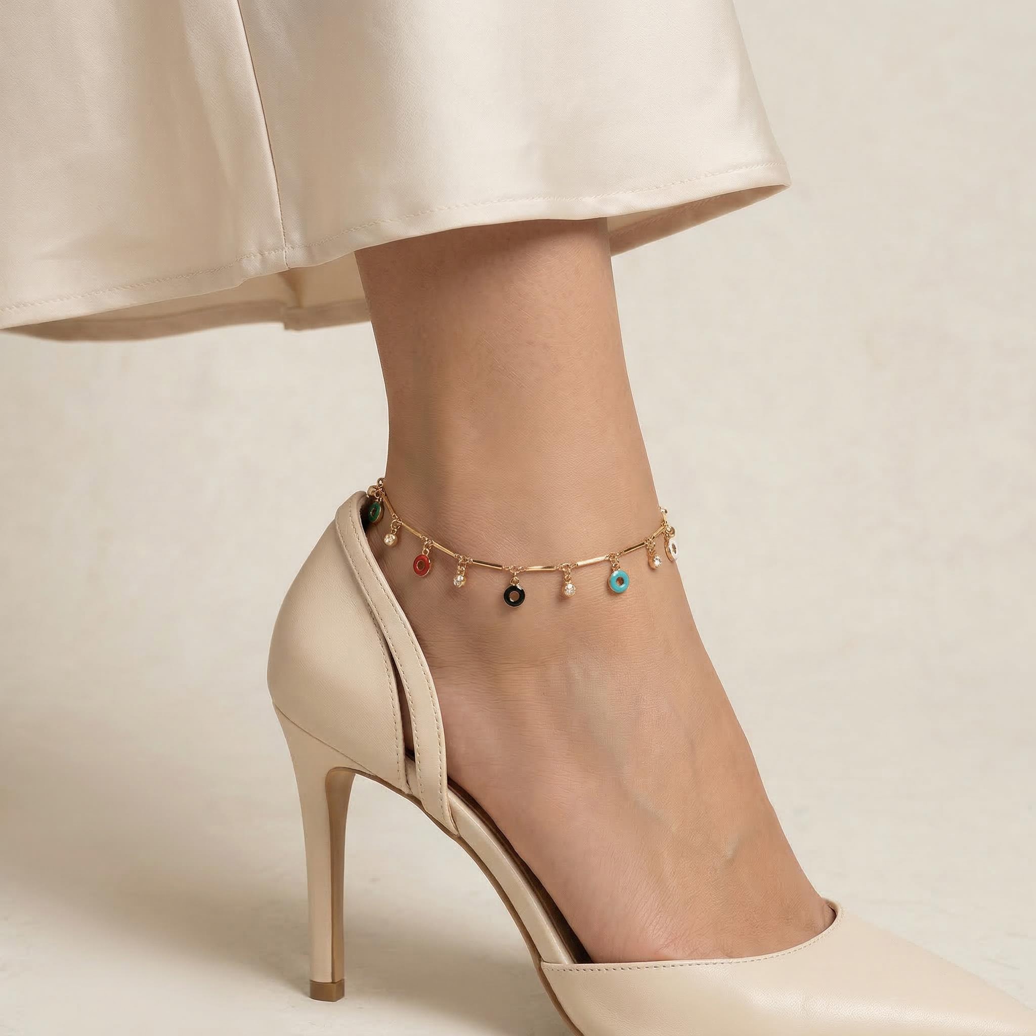 Enamel Circle Donuts Club Chain Crystal Beaded Anklet