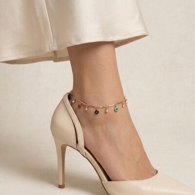 Enamel Circle Donuts Club Chain Crystal Beaded Anklet