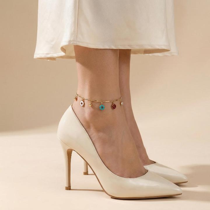 Enamel Circle Donuts Club Chain Crystal Beaded Anklet