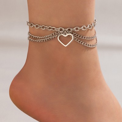 Heart Charm Layered Anklet