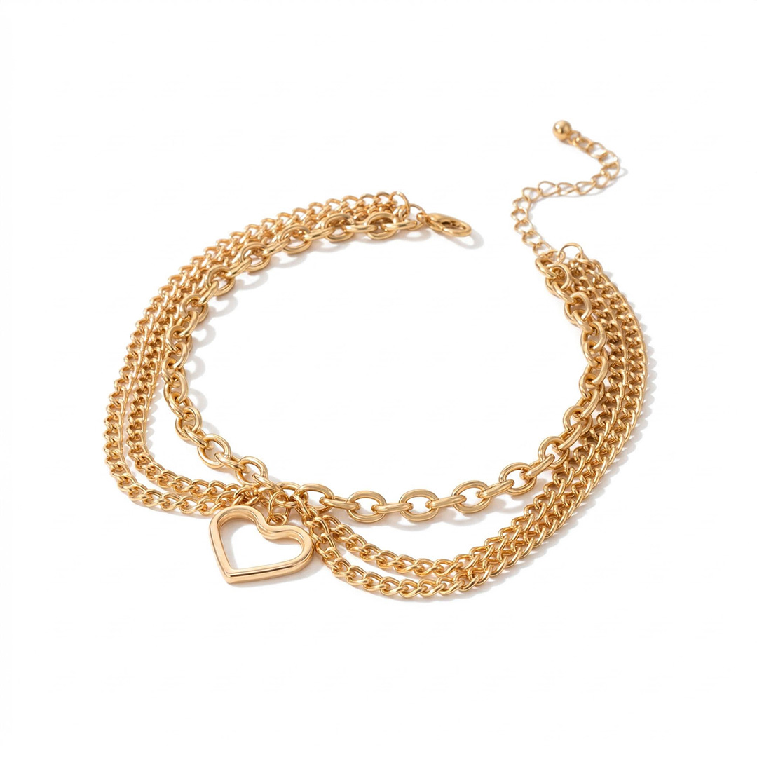 Heart Charm Layered Anklet