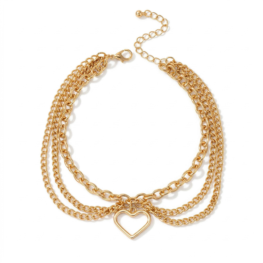 Heart Charm Layered Anklet
