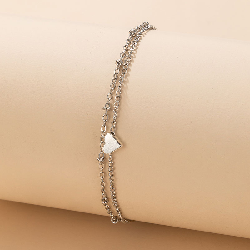 Simple Heart Charm Layered Anklet