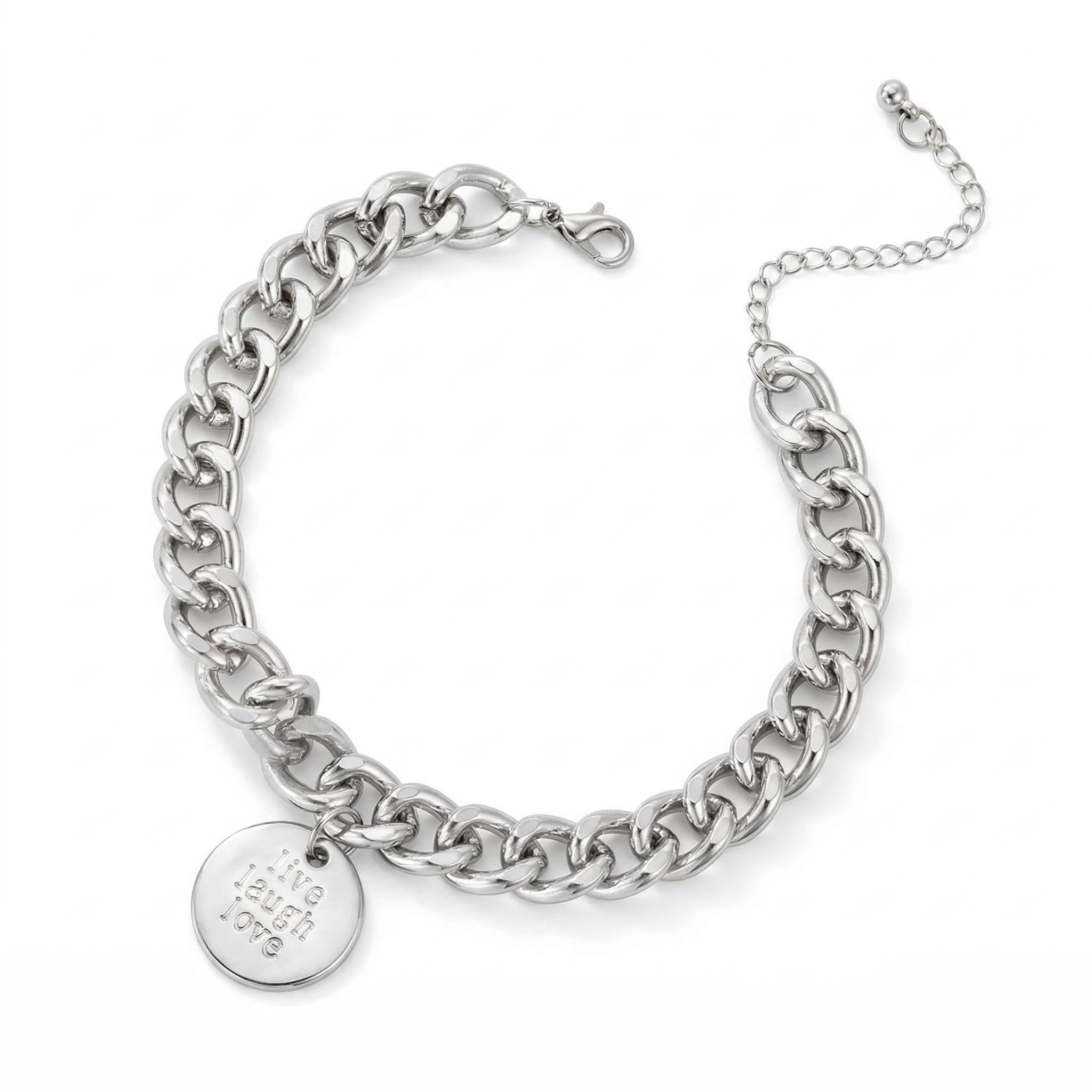 Live Laugh Love' Round Charm Cuban Anklet