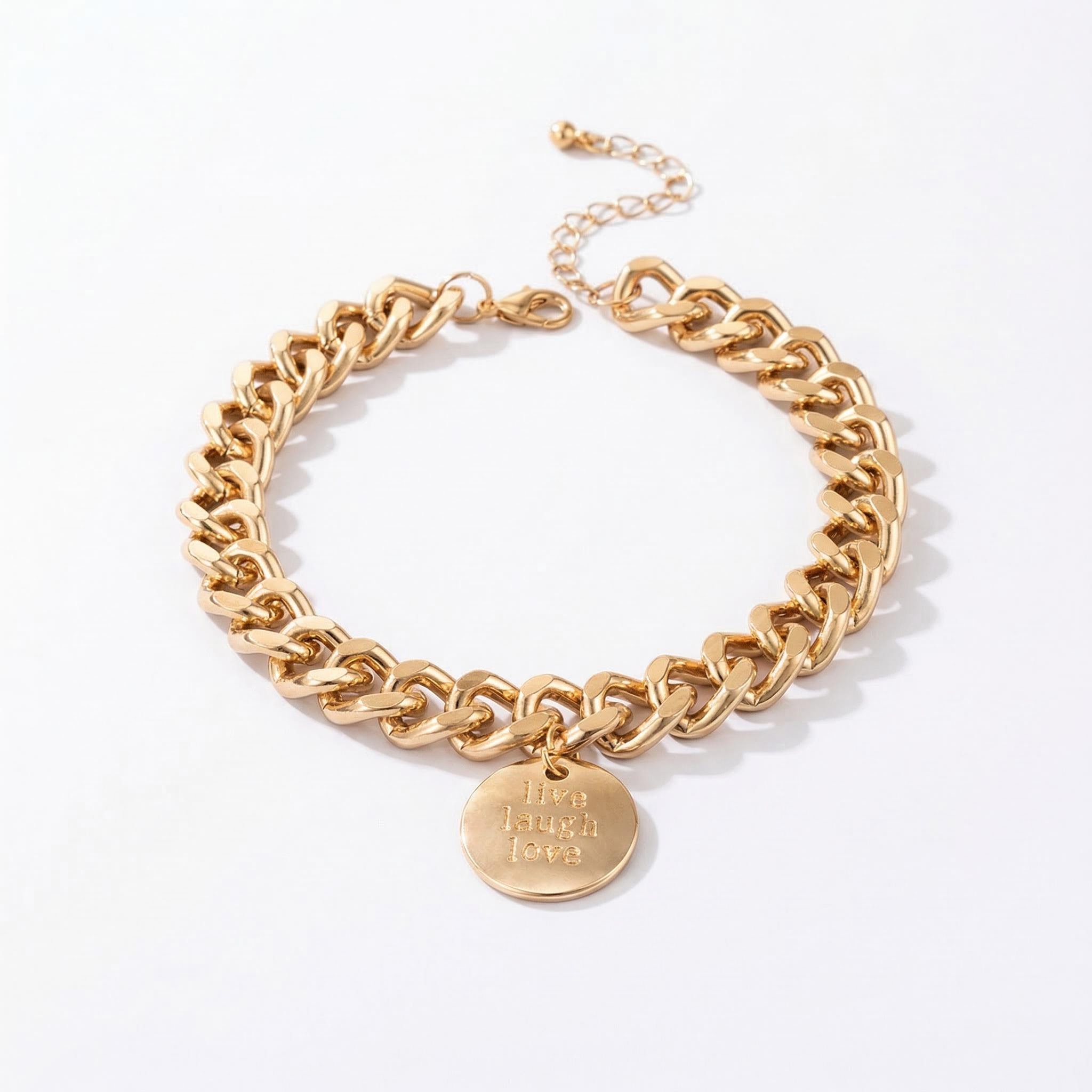Live Laugh Love' Round Charm Cuban Anklet