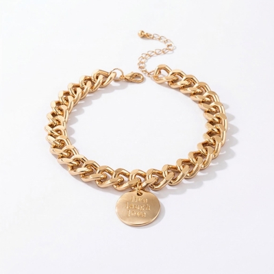 Live Laugh Love' Round Charm Cuban Anklet