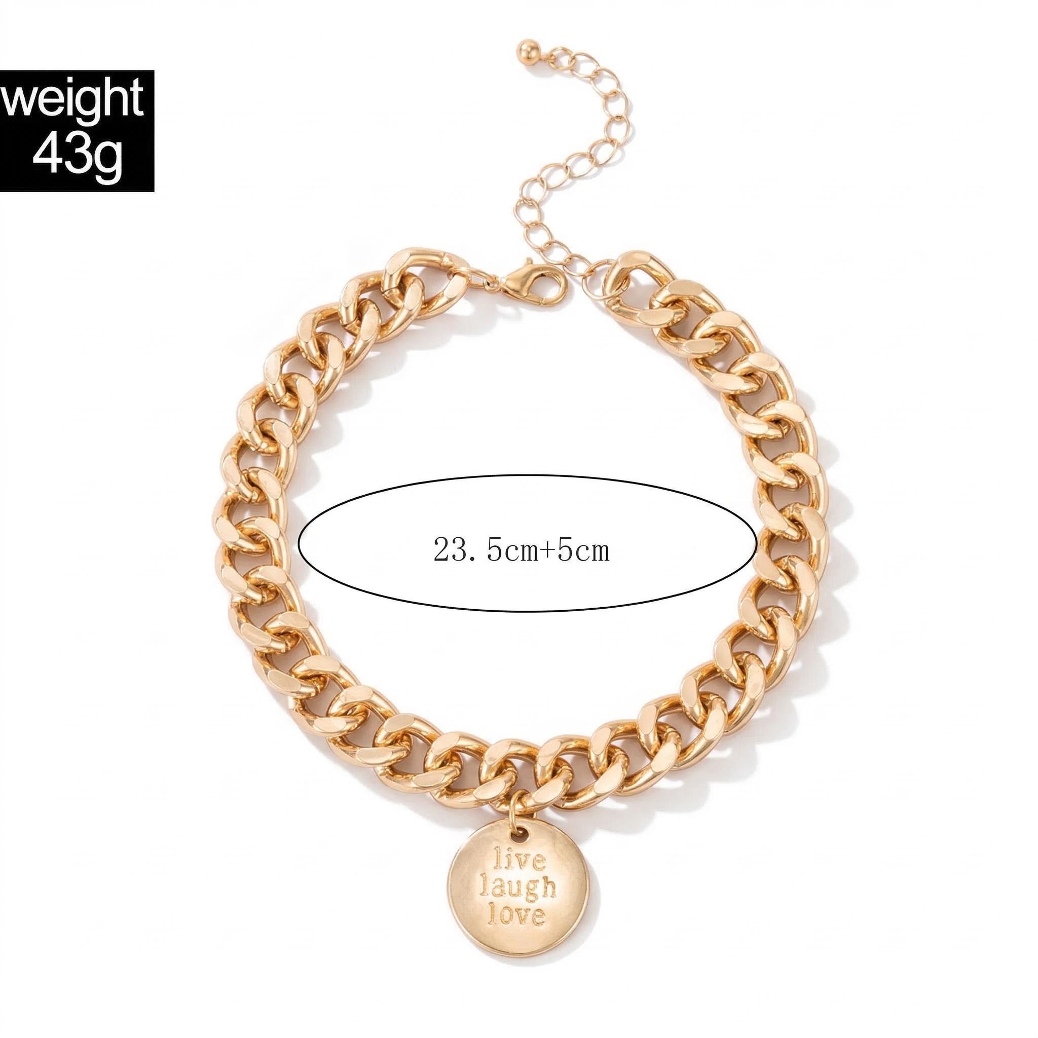 Live Laugh Love' Round Charm Cuban Anklet