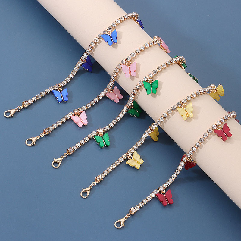 Colorful Butterfly Charm Tennis Chain Anklet