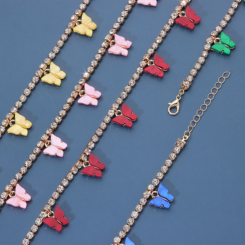 Colorful Butterfly Charm Tennis Chain Anklet