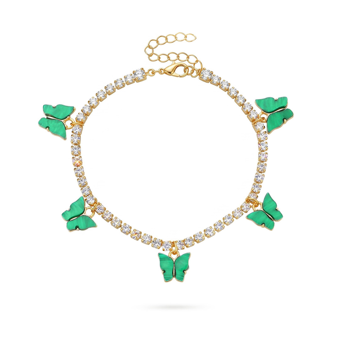 Colorful Butterfly Charm Tennis Chain Anklet