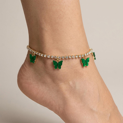 Colorful Butterfly Charm Tennis Chain Anklet