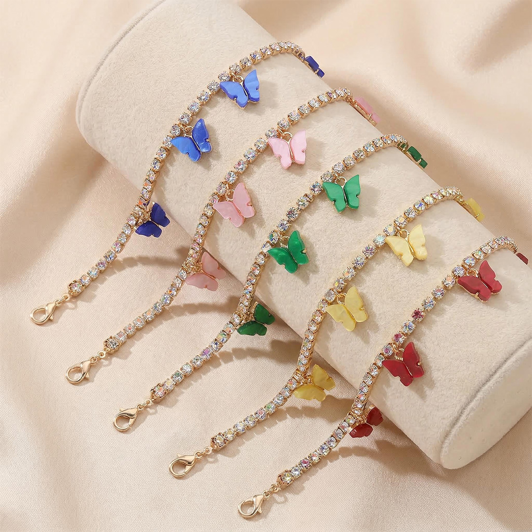 Colorful Butterfly Charm Tennis Chain Anklet