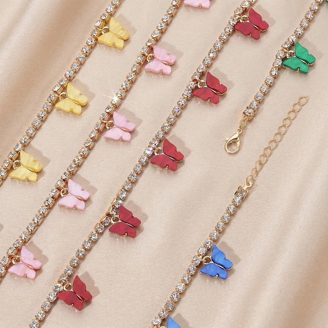 Colorful Butterfly Charm Tennis Chain Anklet