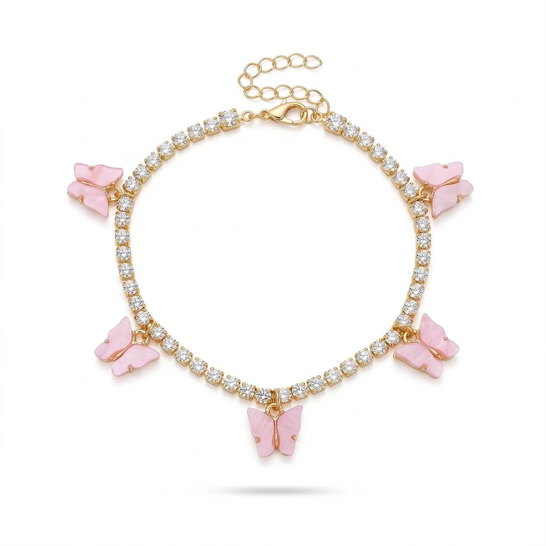 Colorful Butterfly Charm Tennis Chain Anklet
