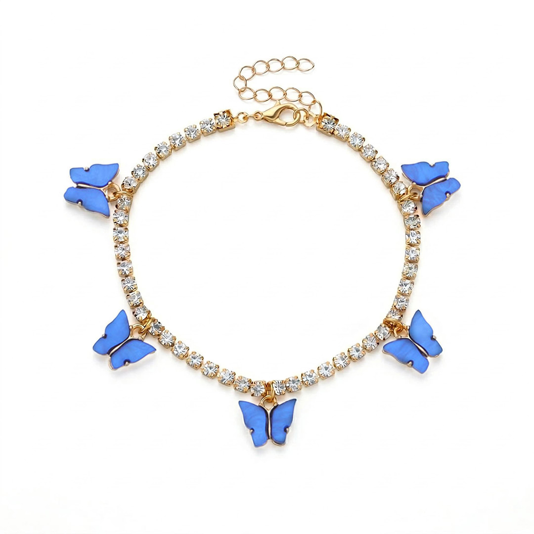 Colorful Butterfly Charm Tennis Chain Anklet