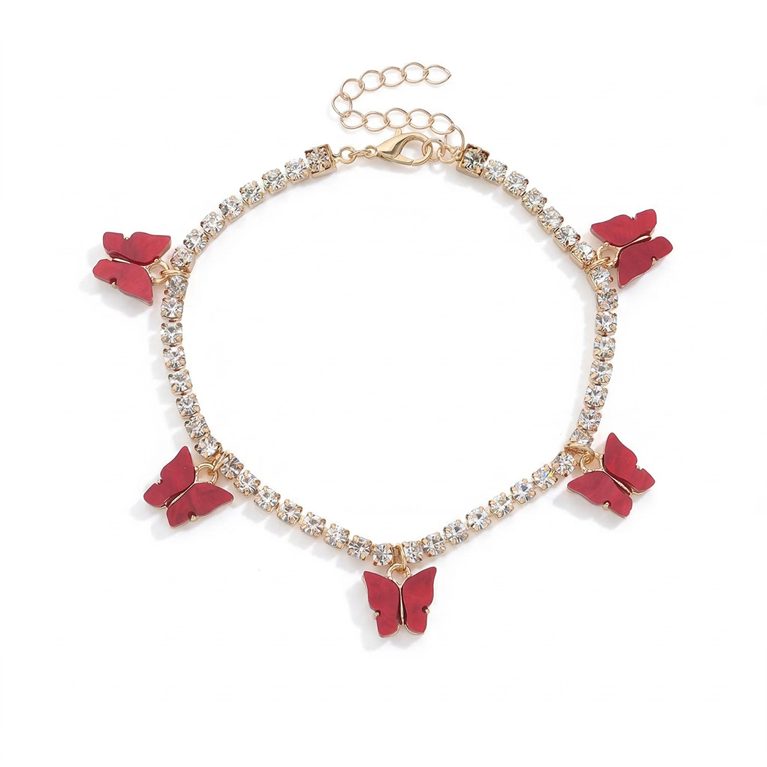 Colorful Butterfly Charm Tennis Chain Anklet