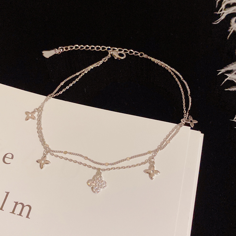  Four-leaf Clover Charm Layered Anklet