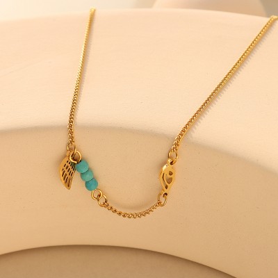 Titanium Steel Wing Turquoise Beads Chain Anklet