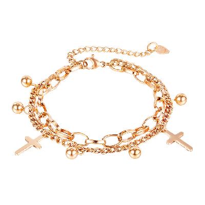 Double Layer Cross & Beads Charm Bracelet