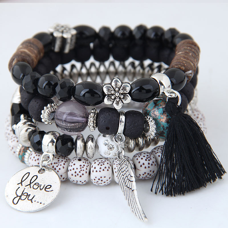 'I Love You' Angel Wing Handmade Beaded Bracelet Set