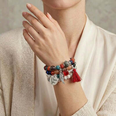 'I Love You' Angel Wing Handmade Beaded Bracelet Set