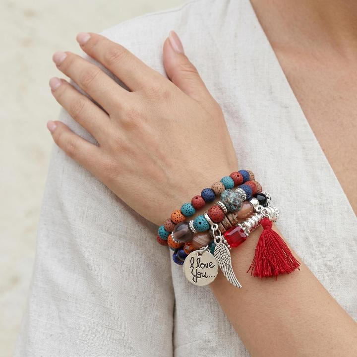 'I Love You' Angel Wing Handmade Beaded Bracelet Set