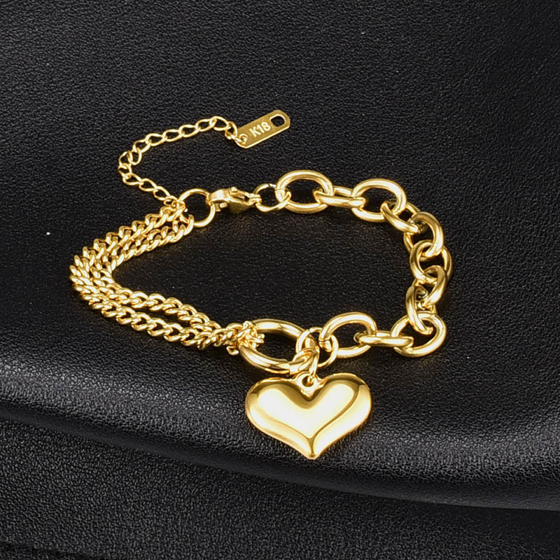 Heart Charm Asymmetric Chain Bracelet