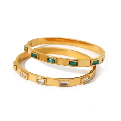 Stainless Steel White Green CZ Bangle