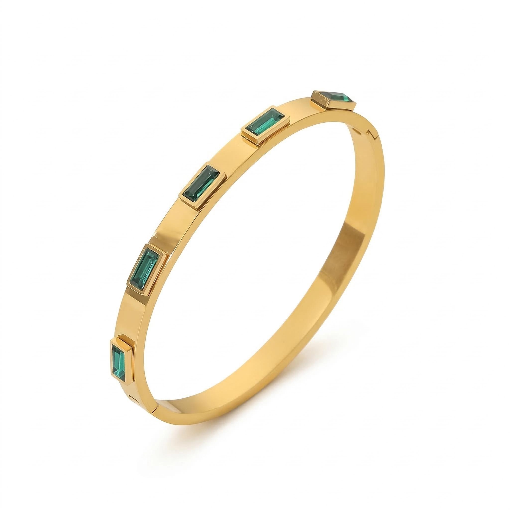 Stainless Steel White Green CZ Bangle