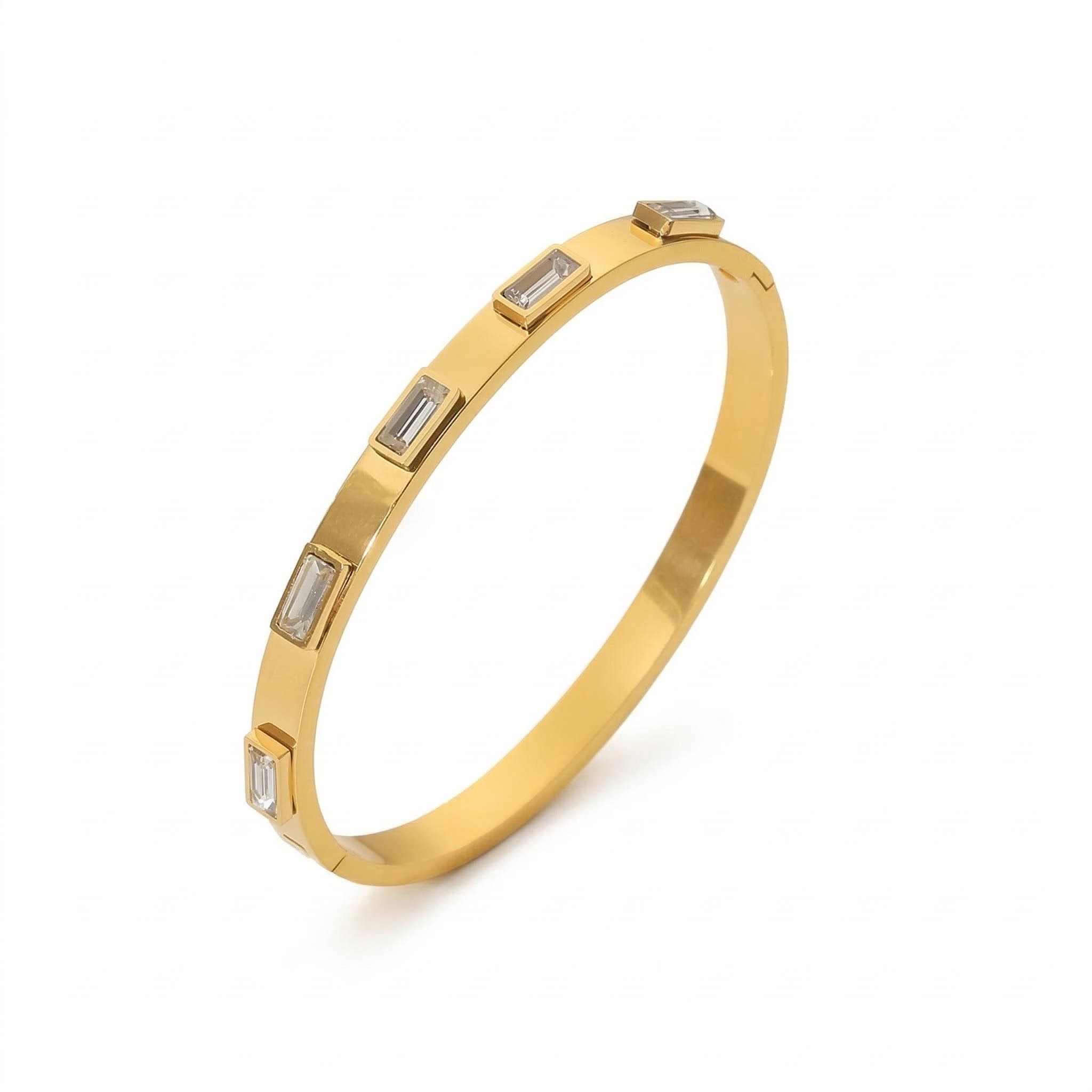 Stainless Steel White Green CZ Bangle