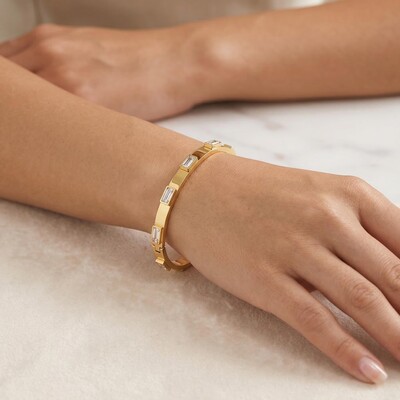 Stainless Steel White Green CZ Bangle