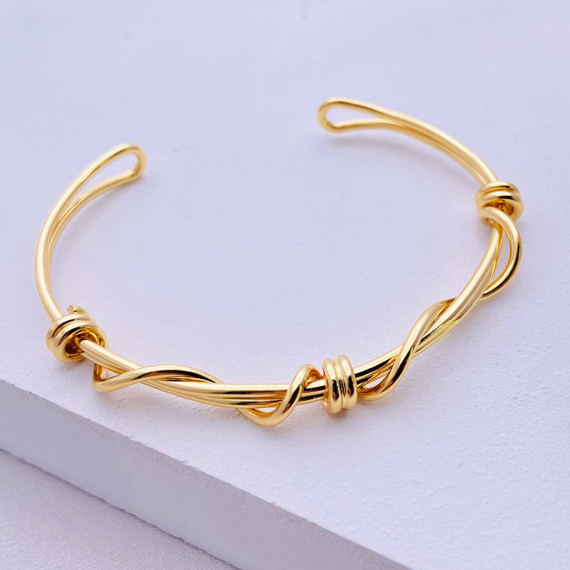 Gold Woven Twisted Open Bracelet