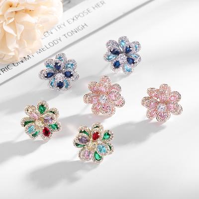  Iced Multi-color Camellia Stud Earrings
