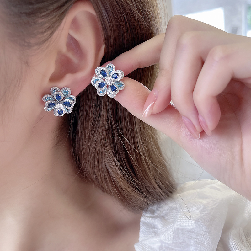  Iced Multi-color Camellia Stud Earrings