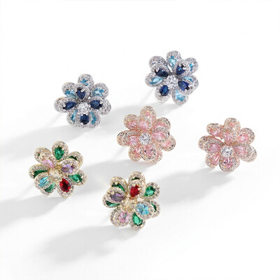  Iced Multi-color Camellia Stud Earrings