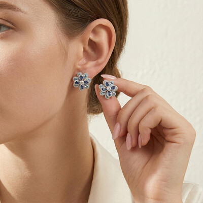  Iced Multi-color Camellia Stud Earrings