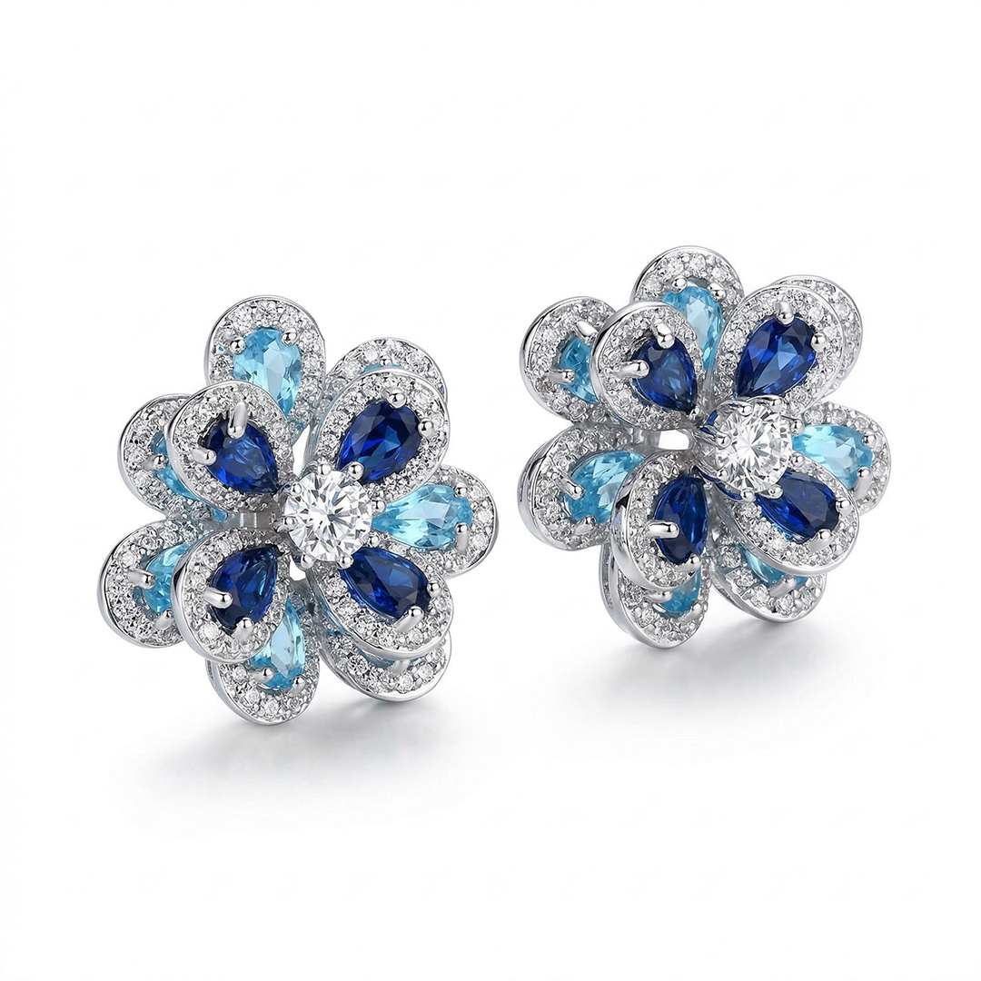  Iced Multi-color Camellia Stud Earrings
