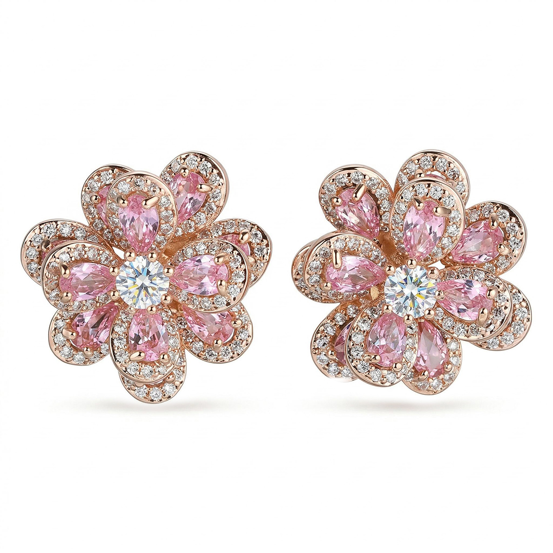  Iced Multi-color Camellia Stud Earrings
