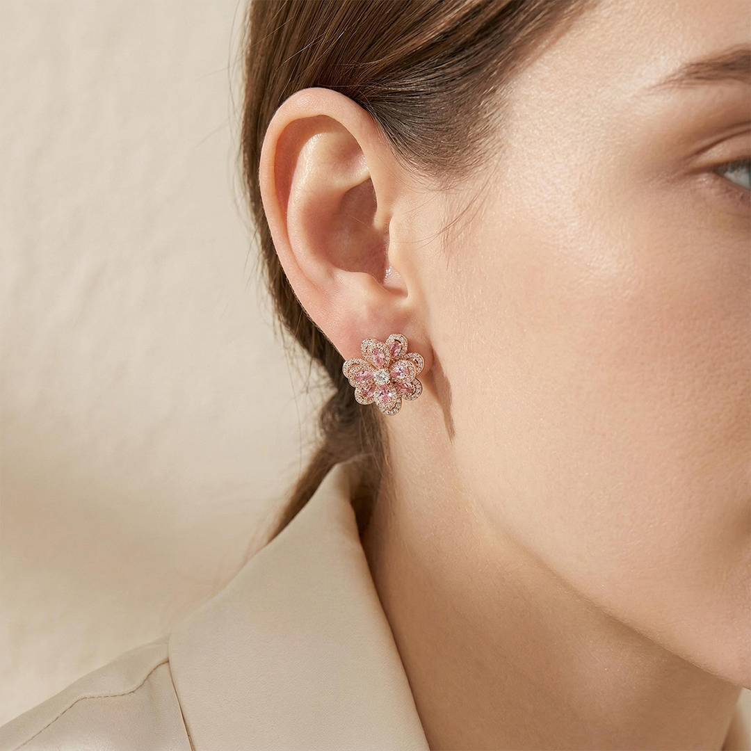  Iced Multi-color Camellia Stud Earrings
