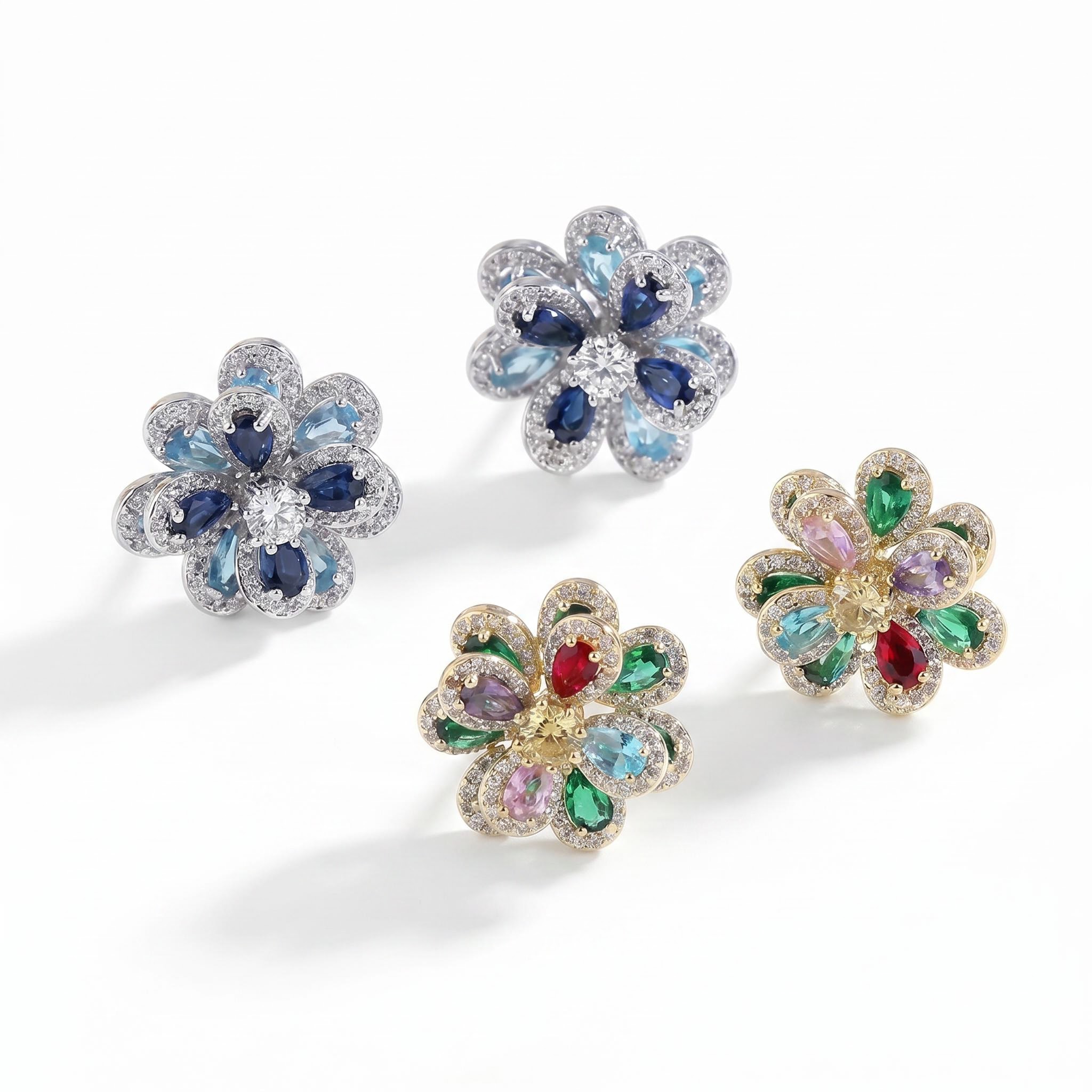Iced Multi-color Camellia Stud Earrings Iced Multi-color Camellia Stud Earrings