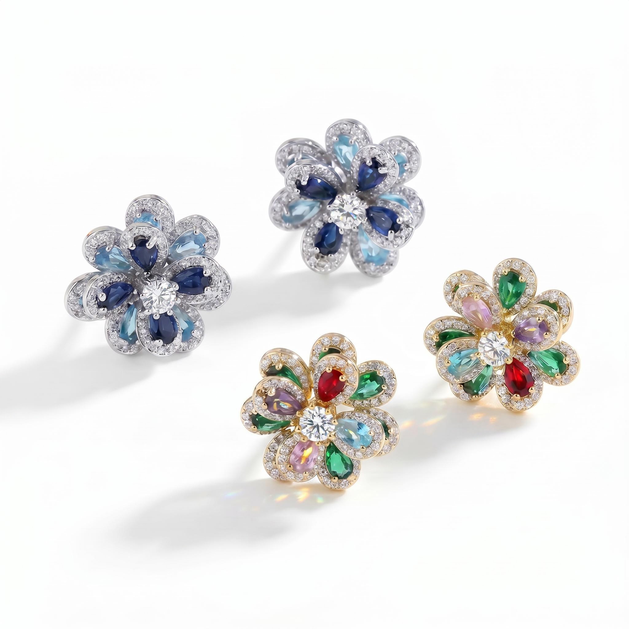  Iced Multi-color Camellia Stud Earrings