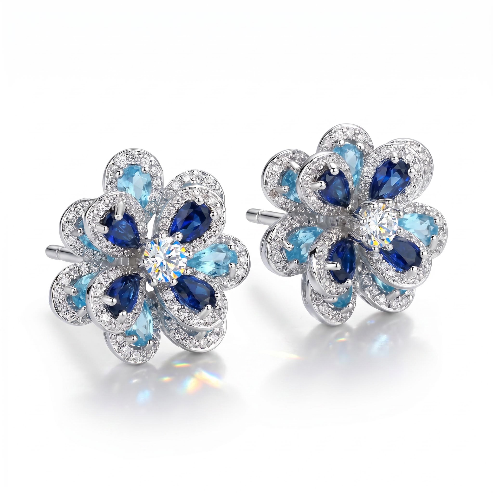  Iced Multi-color Camellia Stud Earrings