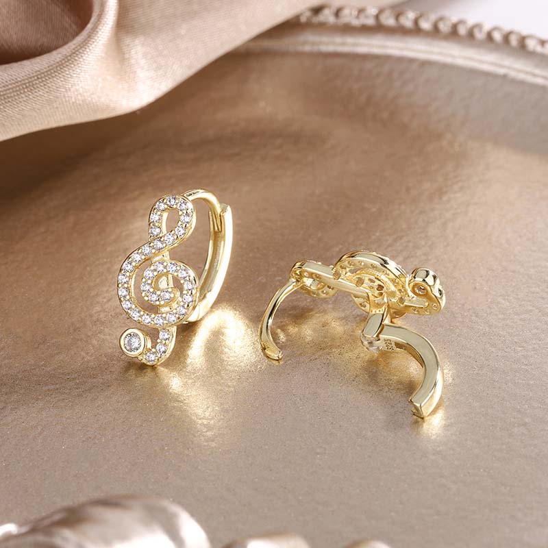 Iced Musical Note Earrings in Gold
