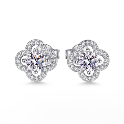 0.5ct Round-cut Sterling Silver Four-leaf Clover Stud Earrings