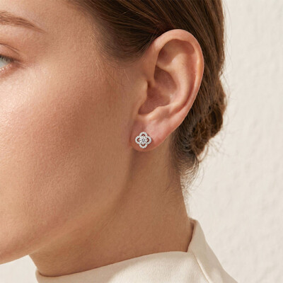 0.5ct Round-cut Sterling Silver Four-leaf Clover Stud Earrings