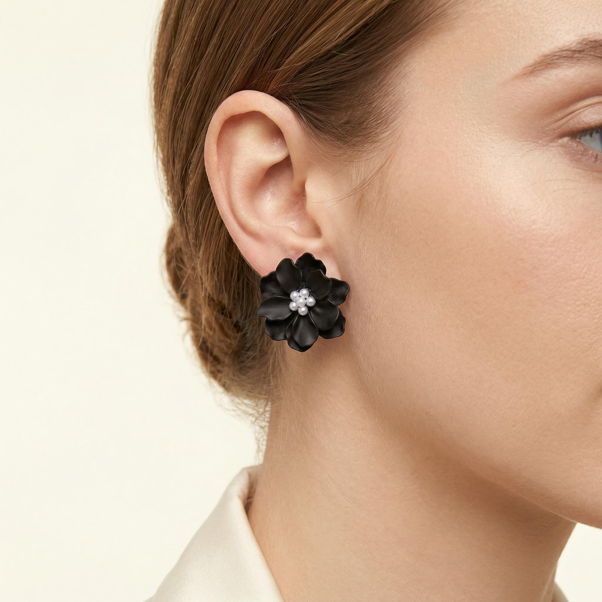  Camellia Flower Pearl Earrings