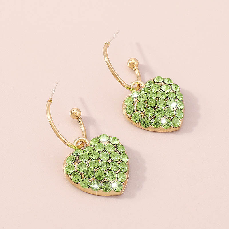  Iced Green Stones Heart Charm Earrings