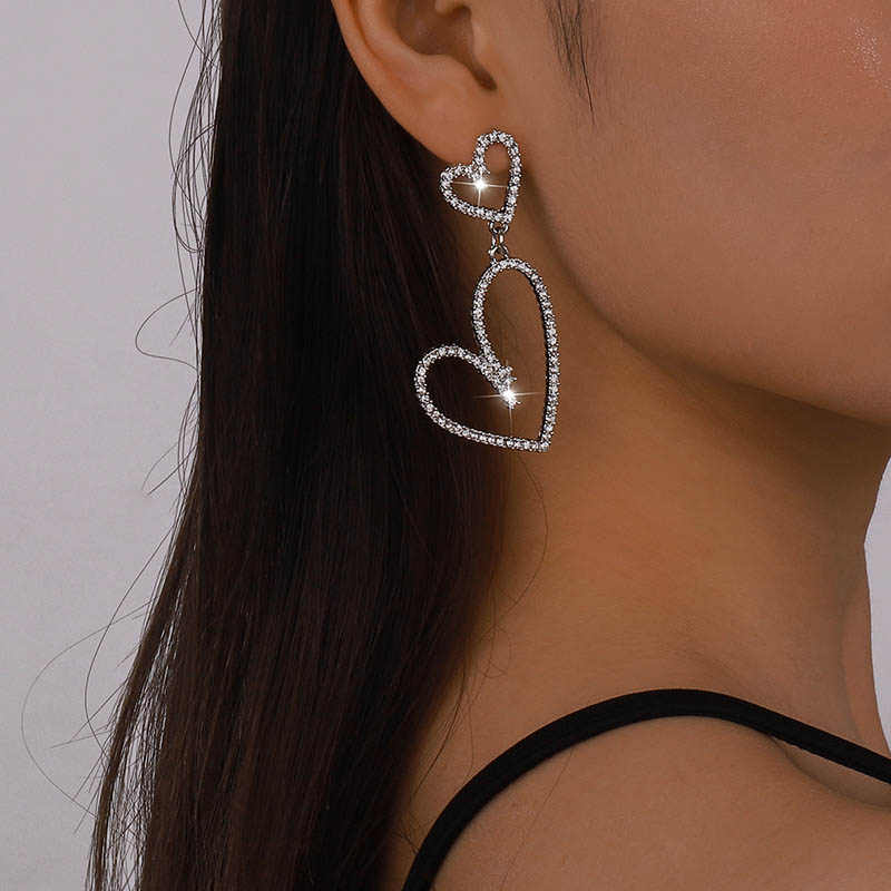  Iced Heart Dangle Earrings in Gold and Silver