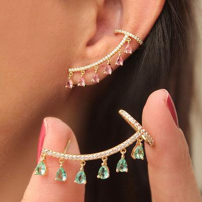 Waterdrop Tassel Ear Clip Stud Earrings-Single