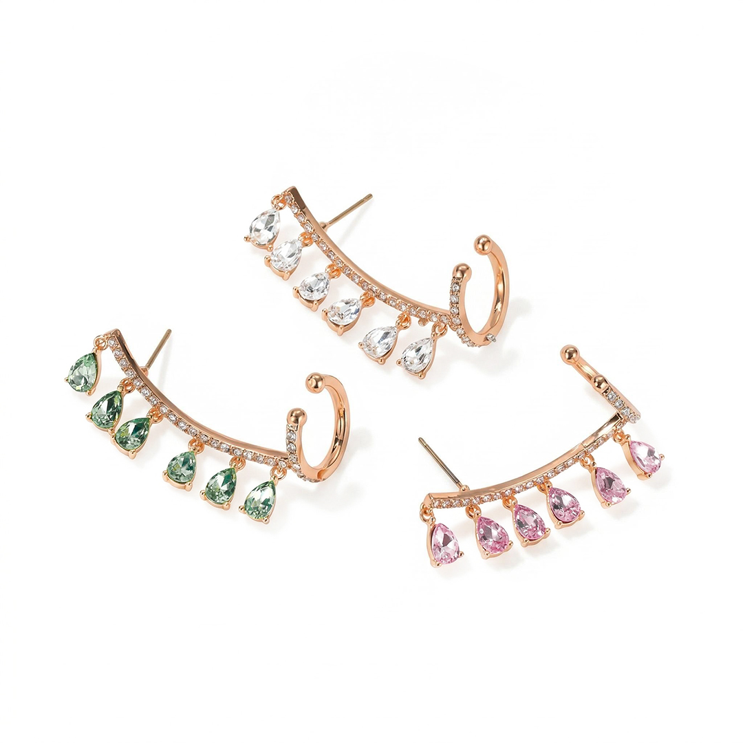 Waterdrop Tassel Ear Clip Stud Earrings-Single